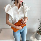 Znbbw Chiffon Shirts Women Y2K Summer Fashion Splicing Puff Sleeve Buttons Tops Female Korean Elegant All Match Blouse New