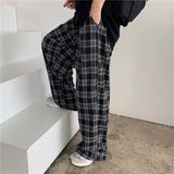 Znbbw Plaid Wide Leg Pants Women Harajuku Oversized Sweatpants Streetwear Vintage High Waist Baggy Joggers All Match Trousers