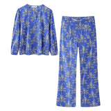 Znbbw Print Women Pants Sets Lapel Half Sleeve Single Breasted Shirt Drawstring Wide Leg Pant Female 2024 Spring Loose Outfit