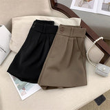 Znbbw Women High Waist Suit Shorts Summer Casual All Match Loose Shorts Y2K Female Korean Solid Button Wide Leg Pants New