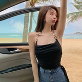Znbbw Korean Version Hanging Neck Strap Patchwork Open Back Sexy Slim Fitting Open Navel Small Strap Vest Top