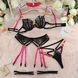 Znbbw Erotic Lingerie Fancy Underwear Embroidery Transparent Bra And Panty Set 4-Pieces Bow-Knot Luxury Lace Sexy Outfits