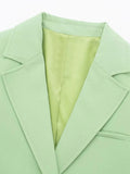 Znbbw TRAF 2023 Fashion Women Green Blazer Suits Open Stitch Long Sleeve Crop Top Female Shorts Skirts Thin Y2K 2 Piece Set