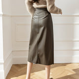 Znbbw Autumn Winter PU Leather Skirts For Women Elegant High Waist Wrap Hip Pencil Skirts Office Lady A-Line Midi Skirts