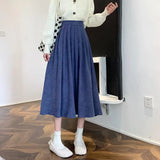 Znbbw Vintage Women High Waist Pleated Skirt Korean Elegant College Style Midi Skirt Casual All Match Student A Line Skirts New