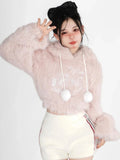 Znbbw Pink Lolita Kawaii Sweater Women Loose Japanese Sweet Fairy Hooded Tops Female Long Sleeve Korean Pullovers Winter 2024 New