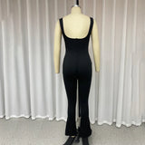 Znbbw Women's Jumpsuit Summer Sexy Sleeveless Cutout Backless Nipped Waist Zipper Solid Flare Pants Bodycon Romper Streetwear