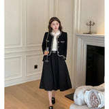 Znbbw Tweed Cropped Jackets Women Elegant Black Coat Korean Thicken Warm Single Breasted Blazer Casual Short Outerwear Tops