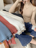 Znbbw Neck Women Sweater Vintage Basic Solid Knitted Tops Casual Slim Pullover Autumn Winter Korean Tops Simple Chic Jumpers