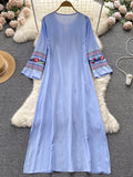 Znbbw Ethnic Style Loose and Thin Embroidery Lace Round Neck Dress Female Seaside Holiday Chic Long Trend Vestidos Women D1467