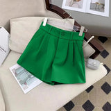 Znbbw Women High Waist Suit Shorts Summer Casual All Match Loose Shorts Y2K Female Korean Solid Button Wide Leg Pants New