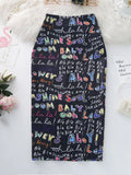 Znbbw Women's Pencil Skirts letters Printed Graphic Summer Autumn High Waist  Slit Tube faldas Woman Stretch Skirt Female GD503