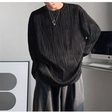 Znbbw T Shirts for Men 3d Folds O-Neck Loose Long Sleeve Spring Korean Fashion T Shirt Oversized All-match Tops Men Clothing