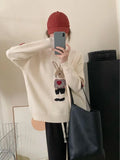 Znbbw Fashion Y2k Sweaters Cartoon Rabbit Jacquard O Neck Long Sleeve Knit Pullovers Autumn Loose All Match Women Clothing 2024