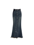 Znbbw Women High Waist Pleated Ruffled Blue Denim Skirts Women Slim Hip Mermaid Skirt Woman Chic Skirts Femme Autumn Winter 2024 New