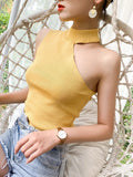 Znbbw Women Halter Neck Off-shoulder Knitted Cropped Tank Tops Female Bodycon Tanks Sleeveless Basic Solid T shirts Tees Camisole