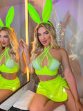 Znbbw Neon Latex Lingerie Fishing Net Cross Push Up Bra Skirt Leather Set Sexy Bunny Nightclub PVC Porn Sissy Girl Outfits