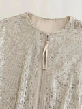Znbbw TRAF Y2K Sequins Women Loose Bomber Jacket 2023 Summer Wrist Sleeve Zipper Coat Female Crop Top Outwear Thin