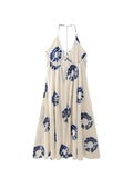 Znbbw TRAF Sexy Backless Beach Dress Women Sling Sleeveless Loose Long Dresses Women Print Boho Midi Dress