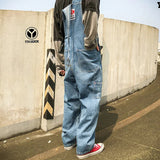 Znbbw Men Denim Jumpsuit Straight Jeans Hip Hop Big Pocket Wide Leg Cargo Pants Fashion Casual Loose Male's Rompers Trousers