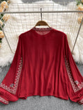 Znbbw Versatile Embroidery Shirt Women's Spring Autumn 2023 New Stand Collar Bohemian Loose Blouse Womens Tops G03