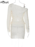 znbbw Summer Sexy 2 Two Pieces Set For Women 2023 Salsh Neck Long Sleeve Asymmetric Crop Tops And Side Slit Mini Skirt Sets