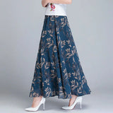 Znbbw High Waist Skirts Womens Summer Autumn Elastic Waist Full Long Skirt Print A-Line Mother Dance Skirts Swing Chiffon Skirt