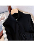 znbbw Women's Two Piece Black Sport Set  Long sleeves Zipper Coat and Pants Tracksuit Female Casual Matching Sets Sportswear Fall 2023