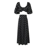 Znbbw Vintage Polka Dots Printed 2 Pcs Set Women 2024 Summer Matching Set Maxi Skirt Beach Dress Set New Outfits Holiday Robe