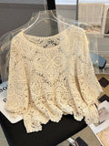 Znbbw out knitted sweater for women's summer new Korean version loose short half sleeved crochet sun protection top shawl