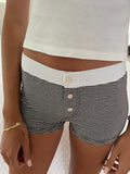 Znbbw Thick Ribbed Cotton Shorts Women Casual Contrast Patchwork High Waist Sweatshorts Summer Y2k Streetwear Slim Short Pants