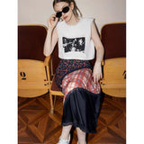 Znbbw Flower Print Midi Skirts Women Vintage Plaid Patchwork A Line Skirt Streetwear Harajuku High Waist Floral Casual Skirts New