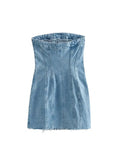 Znbbw TRAF Blue Dress for Women 2023 Summer Denim Strapless Tube Top Dress Sexy Solid High Street Chest Wrapping Dresses