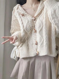 Znbbw Simple Y2k Sweaters Hooded Solid Color Long Sleeve Autumn Knit Short Cardigan Preppy Style All Match Women Clothing 2024