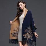 Znbbw cashmere tassel poncho shawl dual-purpose scarf women knitted sweater top retro cheongsam cloak cape coat outside clothing