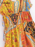 Znbbw Print Bohemian Wide Leg Long Pants Jumpsuit Women Summer New Overalls Spaghetti Strap Loose Casual Boho Jumpsuit Tassel