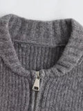 Znbbw O-neck Women Short Cardigan Retro Zipper Long Sleeve Knitted Sweater Female 2024 Casual Loose Solid Patchwork Sweaters