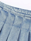 Znbbw TRAF Pleated Denim Mini Skirt Woman Solid Blue Jeans Summer Skirt For Women High Waist Sexy Short Skirts Y2k Streetwear
