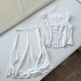 Znbbw White Lace Summer Women Set Sleeveless Crop Top+midi Skirt Outfits 2024 Beach Holiday Chic Vintage Sundress Dress Set