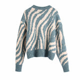 znbbw Autumn Woman Knitting Texture Sweater Fashion Round Neck Long Sleeve Black Stripe Hollow Out Sweater Vintage Fashion Sweater