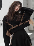 Znbbw Winter New Loose Lace-up Short Sweet Round Neck Fashionable Twist Sweater Temperament Irregular Pullover Top Women D1519