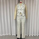 Znbbw Sets For Women 2 Pieces Summer Fashion Office Lapel Sleeveless One Button Vest Top Straight Pants Sets High Streetwear