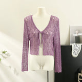 Znbbw Hollow Out Sweater Shirts Lady Summer Full Sleeve Laced Crocheting Cardigan Thin Short Coats for Slim Woman