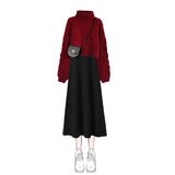 Znbbw Women's Autumn Winter Pink Sweater Korean Lady Casual Knit Pullover Black Dress Two Piece Set 2023 New Elegant Outfits