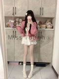 Znbbw Kawaii Sweet 3 Piece Set Women Patchwork Vintage Lolita Mini Skirt Suit Female Korean Fashion Casual Set 2024 Winter