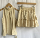 Znbbw Elegant Matching Sets Halter Sleeveless Tops High Waist Ruffles Stitching Mini Skirt Summer Fashion Design Women Clothing