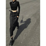 Znbbw Vintage Denim Skirts Women Tassel Midi A Line Skirt Jeans Streetwear Korean High Waist Raw Edge Slim Casual Mermaid Skirt