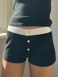 Znbbw Thick Ribbed Cotton Shorts Women Casual Contrast Patchwork High Waist Sweatshorts Summer Y2k Streetwear Slim Short Pants