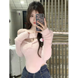 Znbbw Sweater Women Irregular Halter Cropped Knitted Pullover Y2K Korean Off Shoulder Solid Jumpers Hollow Out Slim Knitwear New