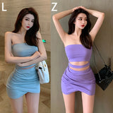 Znbbw Women's sexy strapless short top+high waisted skirt set